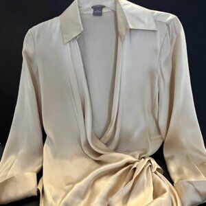 Satin holiday/special occasion wrap blouse